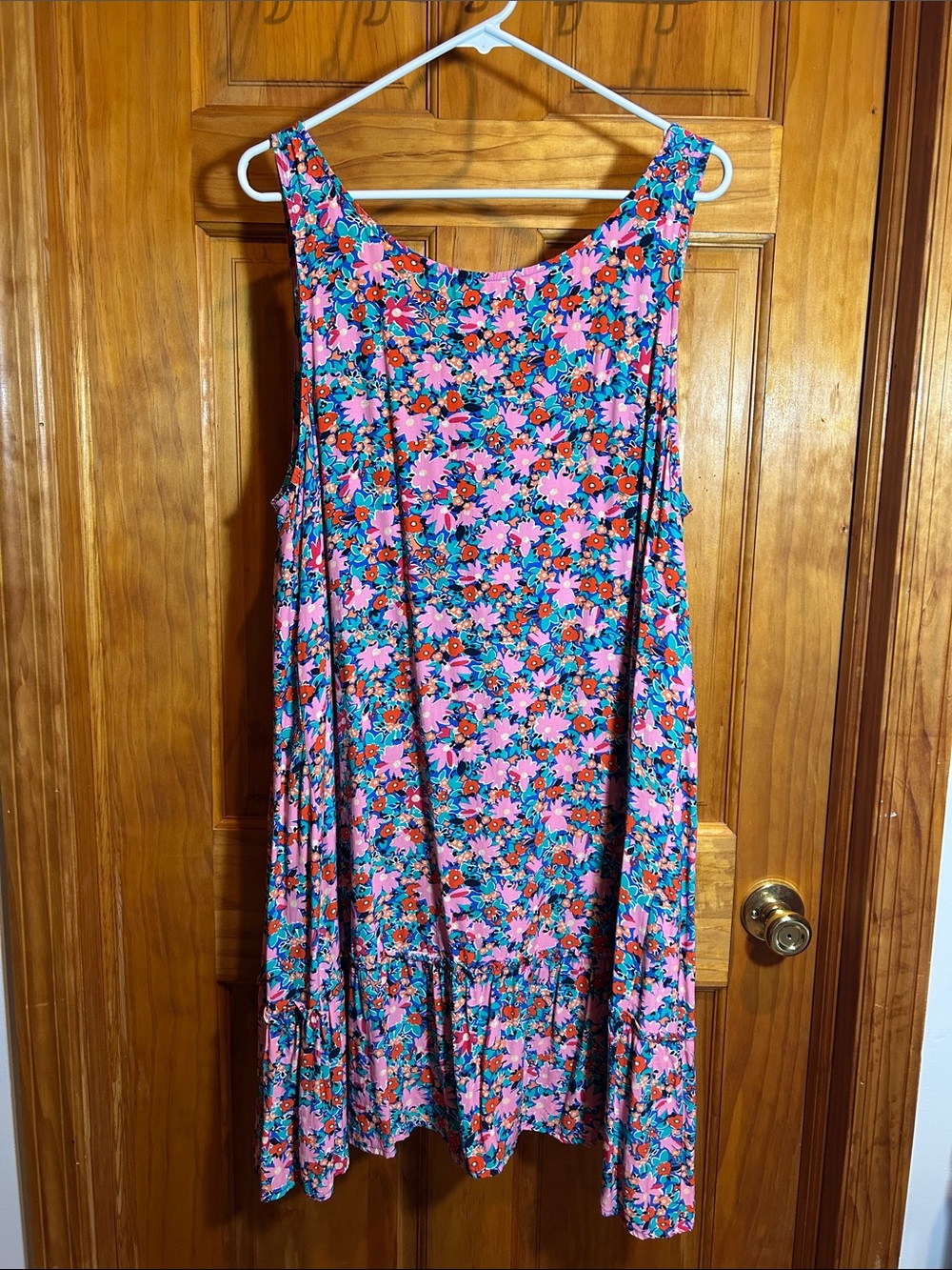 LOFT Pink and Blue Floral Summer Swing Dress